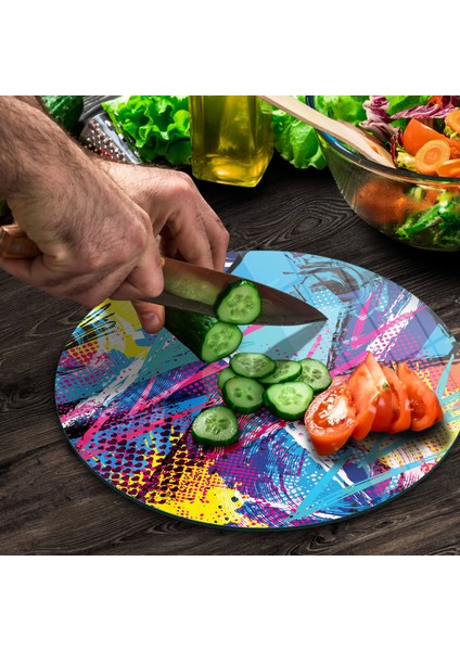 Cam Kesme Tahtası Yuvarlak Karışık Renkli 30X30 cm modelleri
