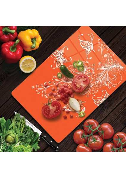Cam Kesme Tahtası Turuncu Çizgi Desenli 20X30 cm fiyatları