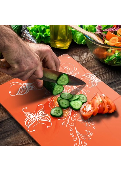 Cam Kesme Tahtası Turuncu Çizgi Desenli 20X30 cm modelleri