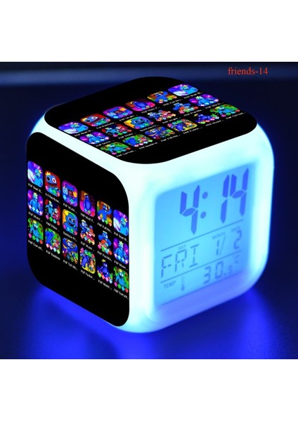 7 Renkli LED Kare Dijital Alarmlı Saat - Beyaz (Yurt Dışından)