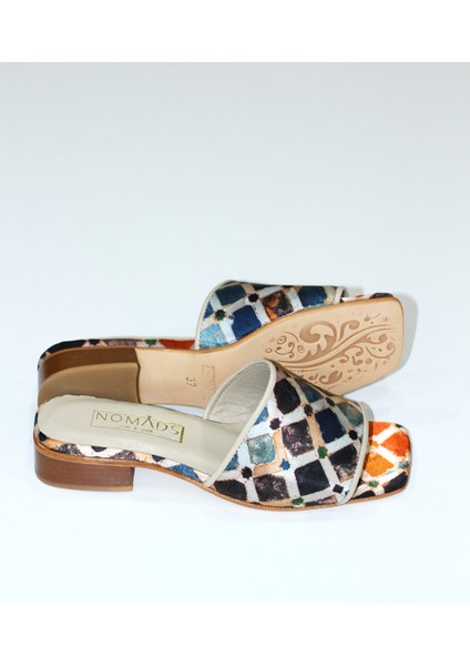 %100 Ipek-Hakiki Deri Kadın Terlik | Kösele Taban | Elhamra Desen indirimleri