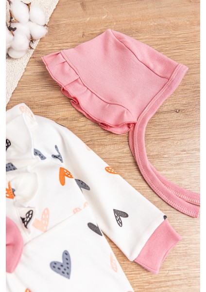 Kalp Desenli Fırfırlı Şapkalı Kız Bebek Tulum indirimleri