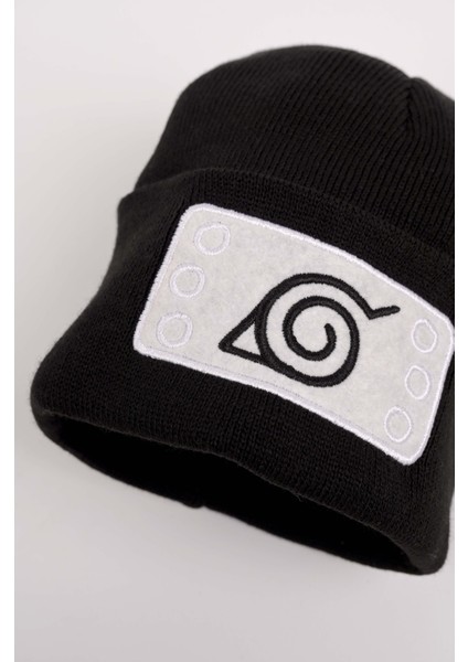 Anime Naruto Konoha Nakış Işleme Unisex Siyah  Bere