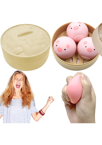 3pcs Buharda Pişirilmiş Piglet Fidget Oyuncakları, Bambu Vapurlu Duyusal Oyuncaklar An-Iety Rölyef Öğeleri Piglet, Mini Stres Topları Için Stres Giderici Hediyeler (Yurt Dışından)