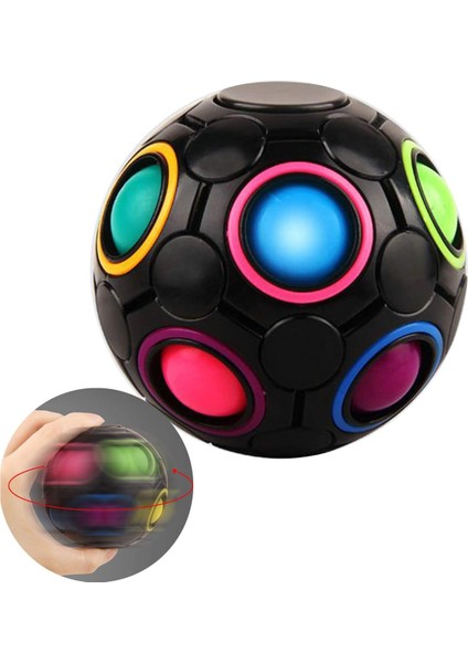 Dönen Stres Gökkuşağı Topu Infinity Rölyef Spinner Fidget Oyuncak Yetişkinler Çocuklar Için Eğitici Sihirli Küp Bulmaca Siyah (Yurt Dışından)