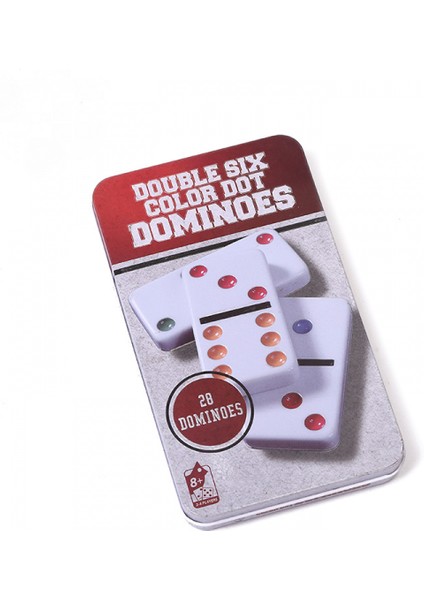 Renkli Noktalı Çift 6 Domino Seti Oyun Seti - Teneke Kutuda Beyaz Domino 28 Parça Set Oyuncak - Si- Dot Domino Maç ve Eğitici Oyun (Yurt Dışından)