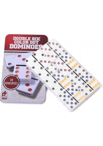 Renkli Noktalı Çift 6 Domino Seti Oyun Seti - Teneke Kutuda Beyaz Domino 28 Parça Set Oyuncak - Si- Dot Domino Maç ve Eğitici Oyun (Yurt Dışından)
