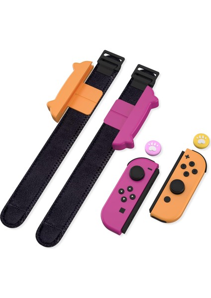 Dans Oyunu Nintendo Anahtarı Bilek Bandı Kapak Joycon Kol Bandı Oyunu Bilezik Elastik Kayış Dans Bandı Mor Turuncu (Yurt Dışından)
