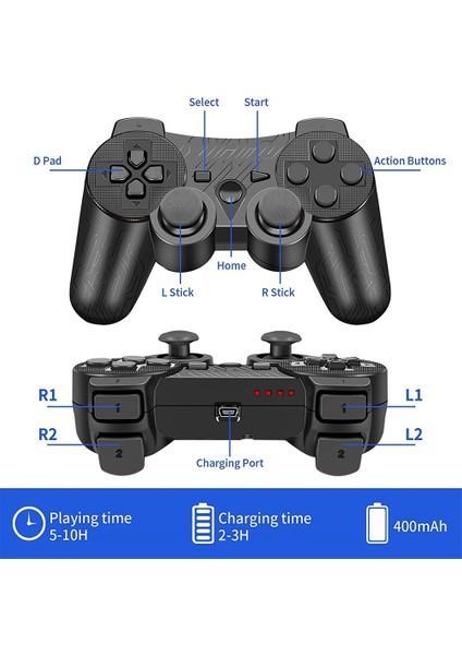 Ps 3 Kablosuz Kumanda, Play Station 3 ile Uyumlu Ps 3 Kumanda Gamepad, Şarj Kablolu Çift Titreşimli Kumanda (Yurt Dışından)