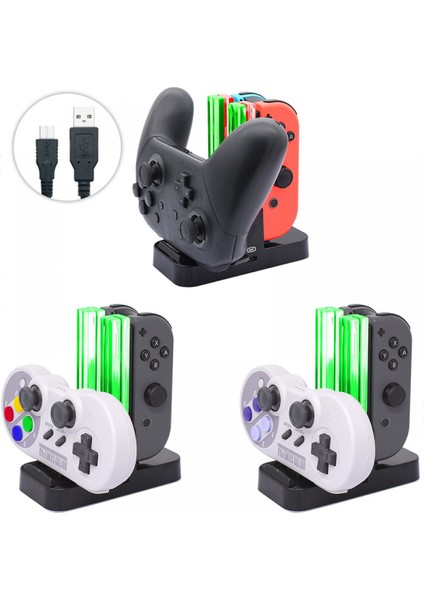 In1 Şarj Standı Nintendo Anahtarı Joy Con Denetleyici LED Şarj Cihazı Nintendo Anahtarı Pro Gamepad Şarj Standı Anahtarı Lite (Yurt Dışından)