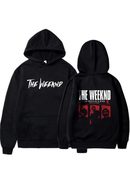 The Weeknd Ön-Arka Baskılı Siyah Unisex Oversize Kapüşonlu Sweatshirt