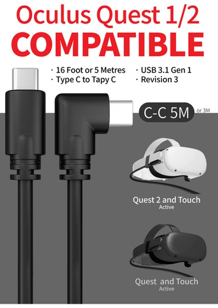 Quest 2 ve Quest 16FT 5m Pc Vr Için 2'si 1 Arada Quest Oculus Link Sanal Gerçeklik Kulaklık Kablosu (Yurt Dışından) modelleri
