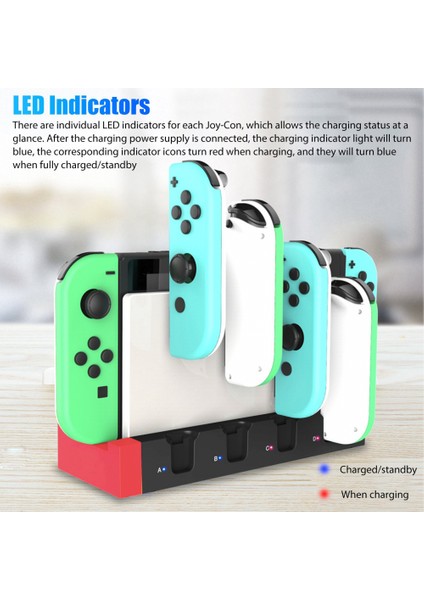 Nintendo Switch&switch OLED Model Joy Con Denetleyici Şarj Standı, Tsv Şarj Istasyonu, 4'ü 1 Arada LED USB Şarj Standı (Yurt Dışından)