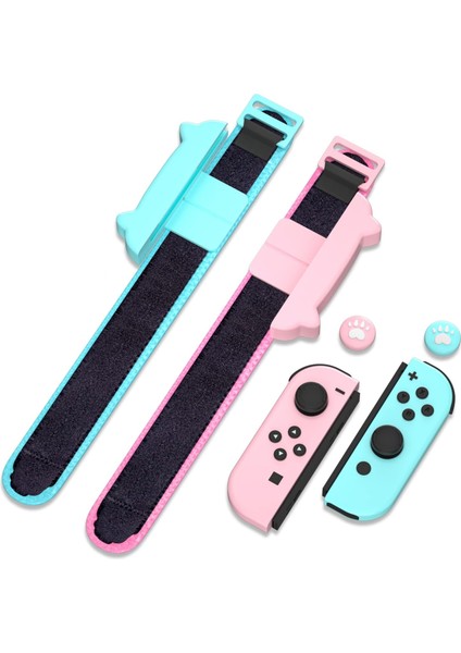 Dans Oyunu Nintendo Anahtarı Bilek Bandı Kapak Joycon Kol Bandı Oyunu Bilezik Elastik Kayış Dans Bandı Pembe Mavi (Yurt Dışından)