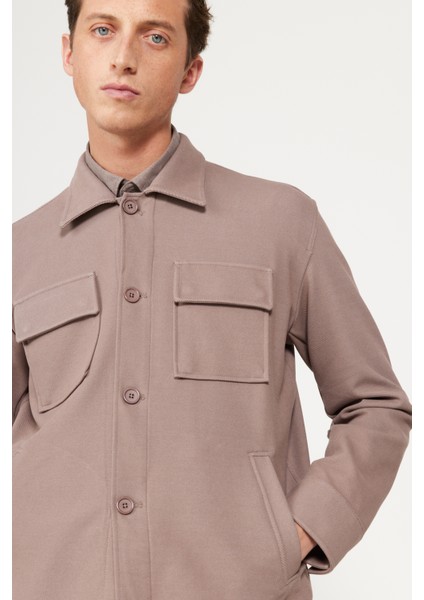 Erkek Koyu Bej Oversize Fit Bol Kesim Klasik Yaka Pamuklu Desenli Gömlek Ceket fırsatları