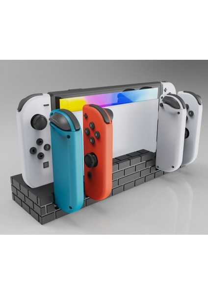 4 Şarj Yuvası Joy Con Black Için Nintendo Switch Için 8 Oyun Yuvasına Sahip Stand Station Cradle (Yurt Dışından)