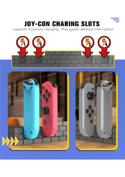 4 Şarj Yuvası Joy Con Black Için Nintendo Switch Için 8 Oyun Yuvasına Sahip Stand Station Cradle (Yurt Dışından)