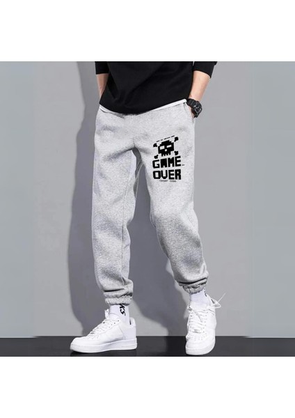 Game Over Baskılı Unisex Gri Eşofman Altı