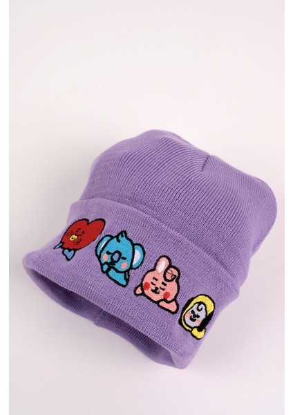 BT21 Nakış Işleme Unisex Mor Bere