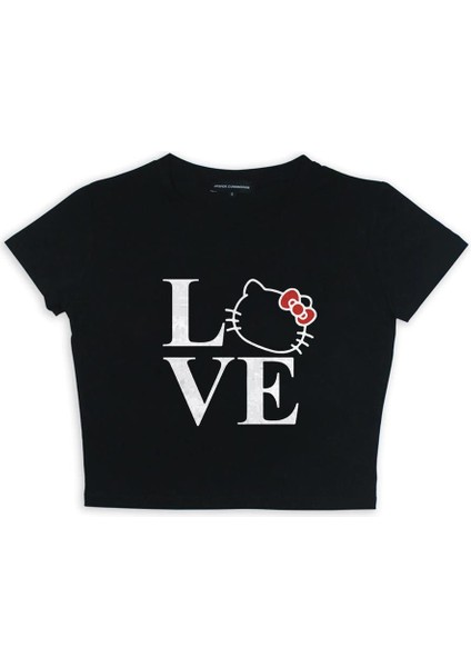 Love Cat Baskılı Siyah Crop fiyatları