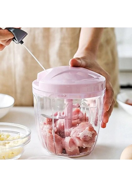 Ipli El Rondosu 5 Çelik Bıçaklı Büyük Boy Sebze Meyve Et Soğan Doğrayıcı Blender Rende Pembe