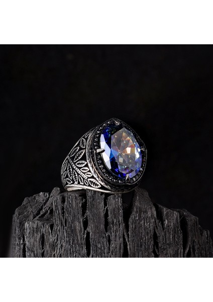 925 Ayar Gümüş Mistik Topaz Taşlı Yaprak Motifli Yüzük fiyatları
