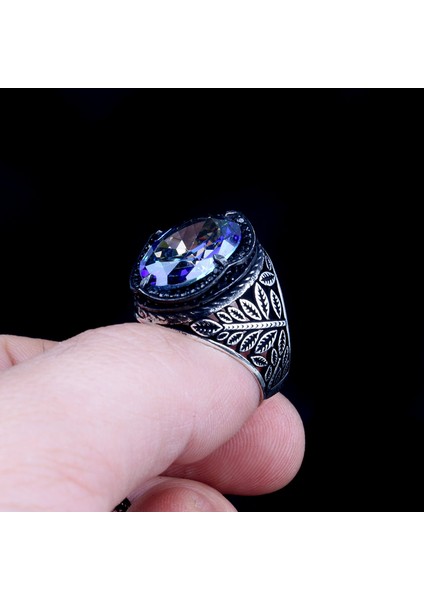 925 Ayar Gümüş Mistik Topaz Taşlı Yaprak Motifli Yüzük indirimleri