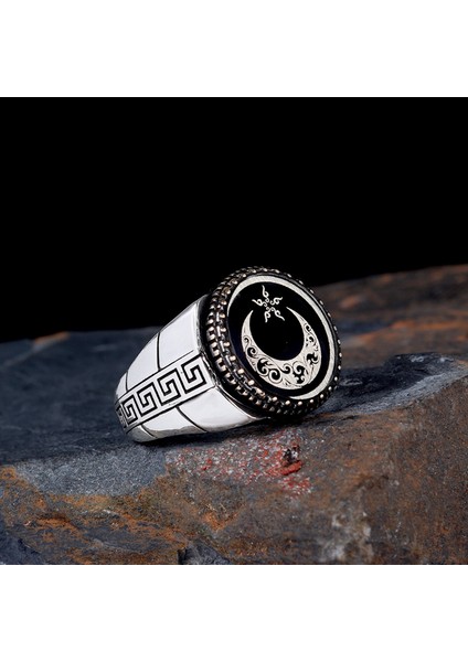 925 Ayar Gümüş Oval Ayyıldız Model Erkek Yüzük