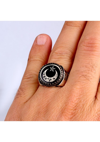 925 Ayar Gümüş Oval Ayyıldız Model Erkek Yüzük modelleri