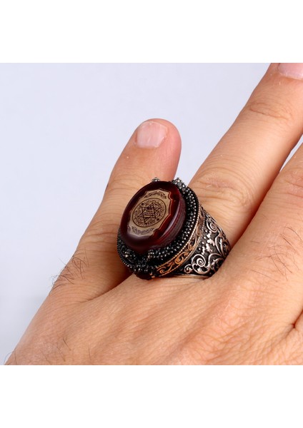 925 Ayar Gümüş Hz Süleyman Mührü Kehribar Taşlı Yüzük modelleri