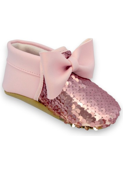 Pembe Gold Pul Payetli Fiyonklu Kız Bebek Babet Patik G-2366 modelleri