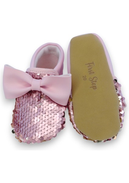 Pembe Gold Pul Payetli Fiyonklu Kız Bebek Babet Patik G-2366 fırsatları