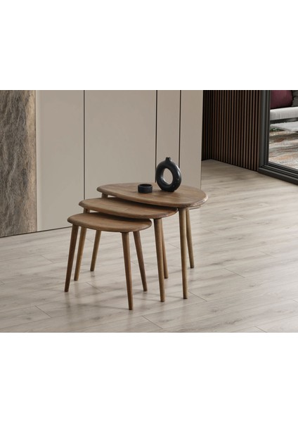 Doğal Ahşap Zigon Sehpa 3'lü Set, Modern Masif Yan Sehpa fiyatları