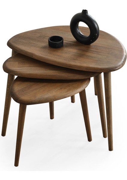 Doğal Ahşap Zigon Sehpa 3'lü Set, Modern Masif Yan Sehpa fırsatları