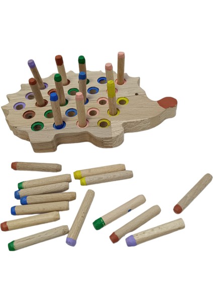 Eğitici Ahşap Oyuncak Kirpi Zihin Geliştirici Boyalı Renk Çeşitli Bul Tak Hayvan Figürü Oyuncak