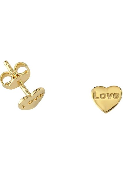 14 Ayar Love Yazılı Kalp Altın Küpe