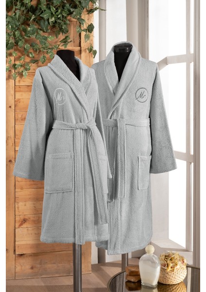 Pamuk Nakışlı Kadın Erkek 2 Parça Bornoz Seti | Bornoz Takımı | Çeyiz Seti