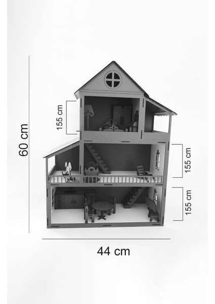 60 cm Isimli Işıklı Ahşap Oyun Evi (Pembe)