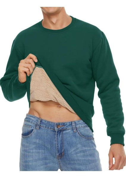 Erkek Ultra Termal Sherpa Peluş Astarlı Bisiklet Yaka Sweatshirt fiyatları