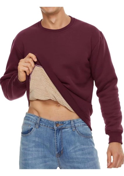Erkek Ultra Termal Sherpa Peluş Astarlı Bisiklet Yaka Sweatshirt