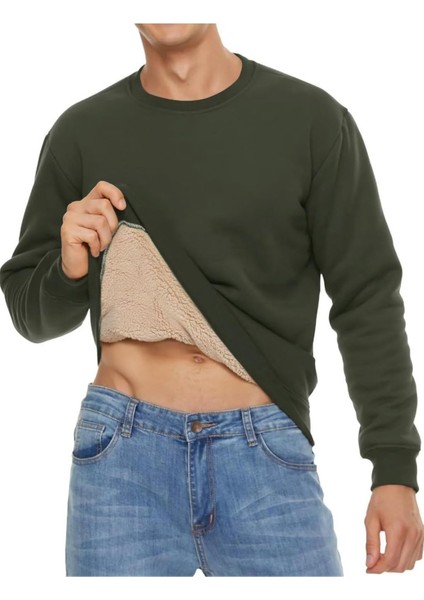 Erkek Ultra Termal Sherpa Peluş Astarlı Bisiklet Yaka Sweatshirt fiyatları