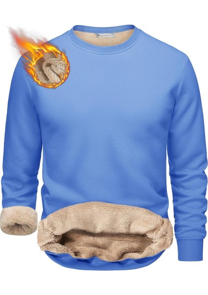 Erkek Ultra Termal Sherpa Peluş Astarlı Bisiklet Yaka Sweatshirt