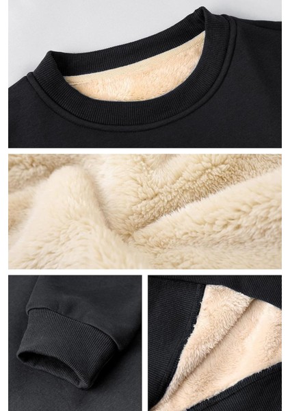 Erkek Ultra Termal Sherpa Peluş Astarlı Bisiklet Yaka Sweatshirt