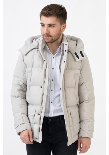 Edmonton 58101SLIM Fit Kapüşonlu Kaban Taş