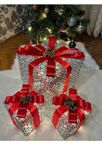Dekoratif Yılbaşı Özel Yılbaşı Ağacı Altı LED Işıklı Hediye Kutusu Seti (Noel Süsü) fiyatları