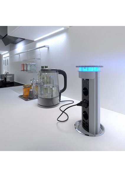 Elite Basaç Silindir Lüx Krom Işıklı Priz Ünitesi