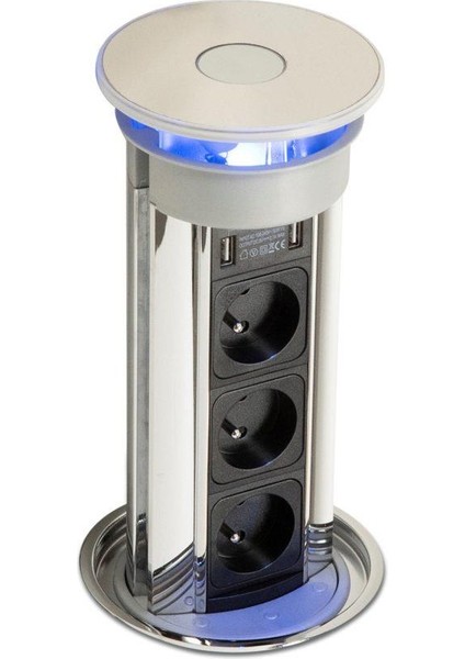 Elite Basaç Silindir Lüx Krom Işıklı Priz Ünitesi fiyatları