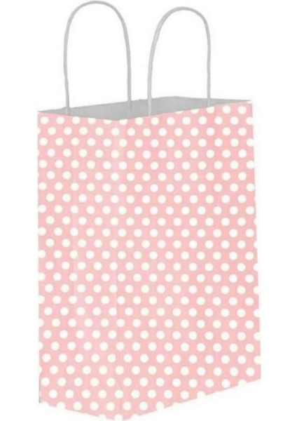 Kraft Çanta Pembe Puantiye 19X24X10CM - 10 Adet