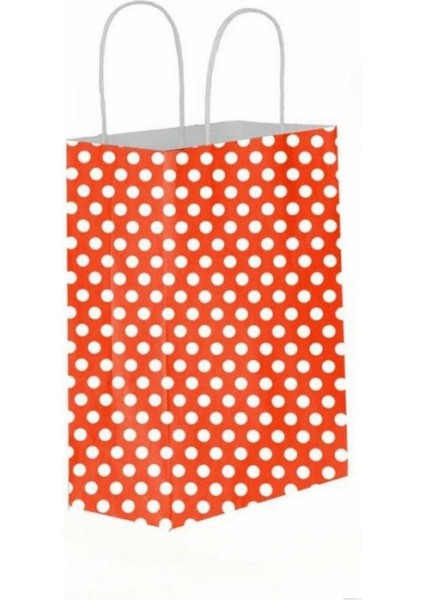 Kraft Çanta Kırmızı Puantiyeli 19X24X10-10 Adet