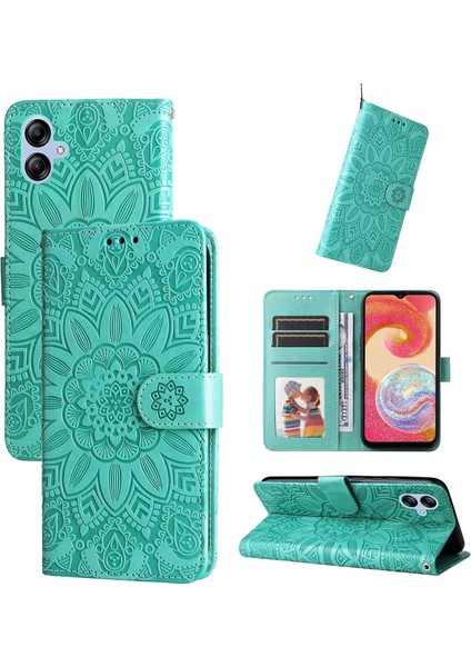 Samsung Galaxy A04E ile Uyumlu Sunflower Kabartmalı Pu Deri Cüzdan Kılıf Kart Yuvaları ve Kickstand ile Çevirmeli Koruyucu Telefon Kapağı (Yurt Dışından)